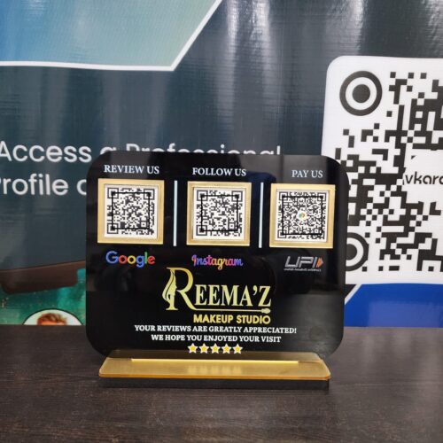 Stylish NFC QR Code Signs | 3 Black Acrylic NFC Standees for Payments & Custom Social Media Displays