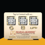 Digital display card for MAHALAKSSHMI JEWELLERY featuring three QR codes for Google, Instagram, and UPI, along with branding and a customer appreciation message.