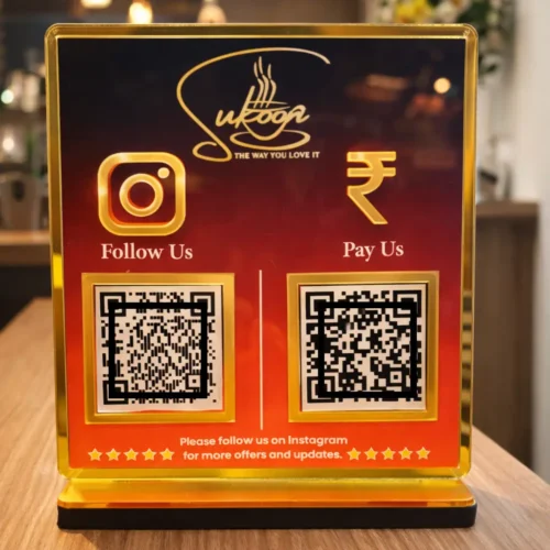 Premium Acrylic 2-QR NFC Digital Standee for Follows & Payments