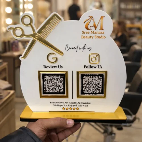 Salon NFC Smart Standee – 2-in-1 Tabletop Display | White