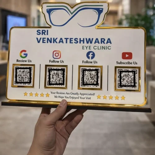 Space-Shape Acrylic NFC QR Standee (Horizontal) – 4-in-1 Digital Contactless Sign