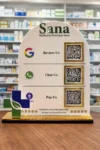 Smart NFC & QR Standee – White & Gold Acrylic Display for Reviews & Payments