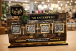 Smart NFC Standee with 4 QR Codes – Black & Gold