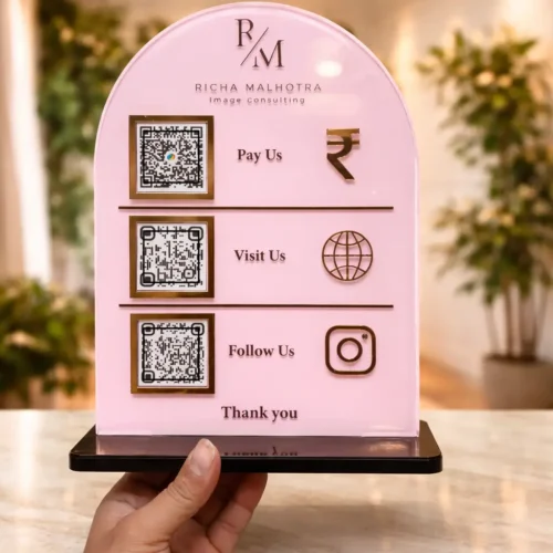 Luxury Payment & Social QR Standee (Pink Acrylic)