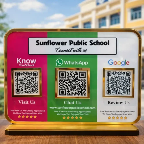 Education NFC Standee for Schools with Website, WhatsApp and Google Review QR Codes