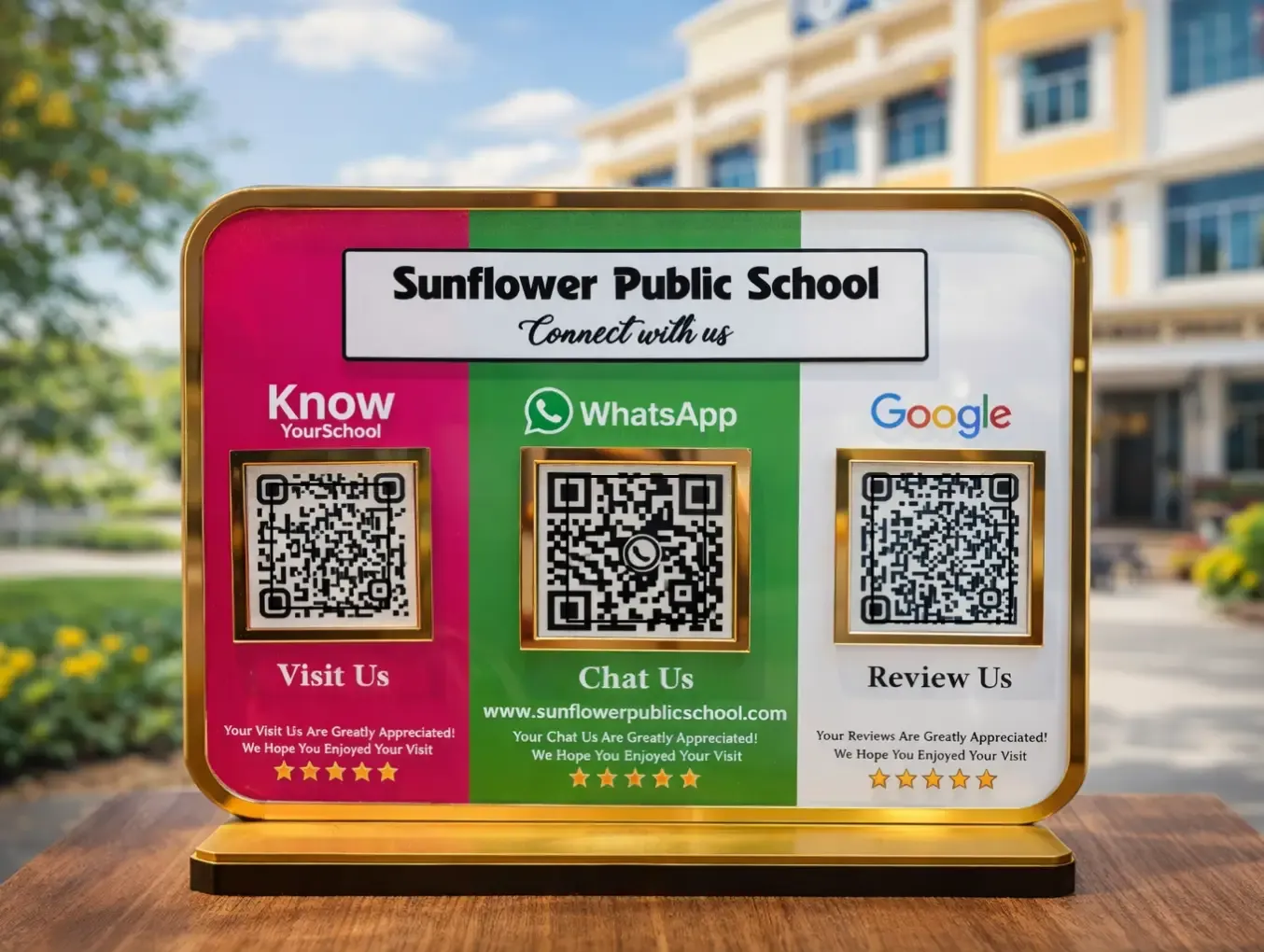 Education NFC Standee for Schools and Institutes Education NFC Standee for Schools with Website, WhatsApp and Google Review QR Codes